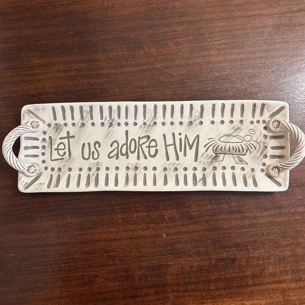 New Burton + Burton Carla Grogan Christmas Holiday Tray " Let us adore Him”